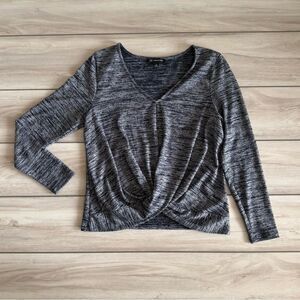 INC International Concepts V Neck Blouse Navy Medium EUC